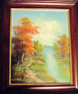 TOWARDS THE LAKE, SIGNED BY MINTEER. OIL ON CANVAS, FRAMED. c1980's