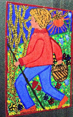 Study of a boy with basket and staff in landscape, signed by Amandu Shauke