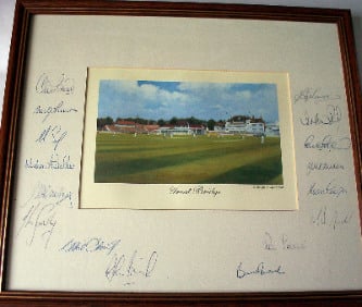 Print of Trent Bridge Cricket Ground autographed by Notts Cricket Team c199