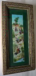INDIAN HUNTING SCENE, GOUACHE ON CARD, FRAMED AND GLAZED 20th C INDIAN SCHO