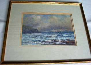 Breakers on the coast, watercolour by James Aitken c1900. SOLD.
