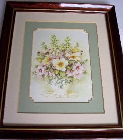 FLOWERS DISPLAY, UNKNOWN ARTIST, FRAMED AND GLAZED c1970's.