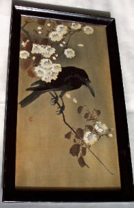 Black crow, mixed media on silk, signed, late 19th Century/ early 20th Cent