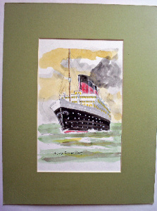 Passenger Liner under full steam, watercolour on card, signed Paul W Rotton