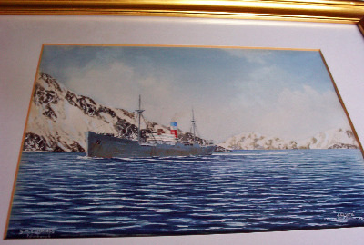 ss Saluta in Leith Harbour South Georgia by G.R. Cummings 1987