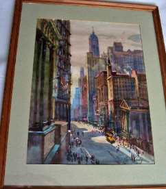 Broadway, New York, watercolour on paper signed Michael Crawley c1980.   SOLD  16.12.2013.