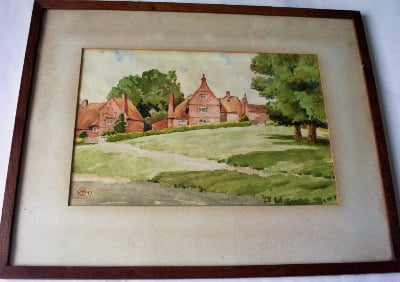 Village scene, watercolour on paper, signed monogram JKM 45.