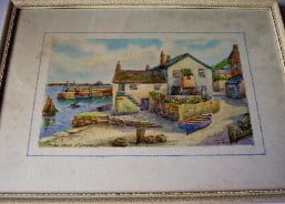 TH Victor, Old wharf Mousehole, watercolour, c1930.