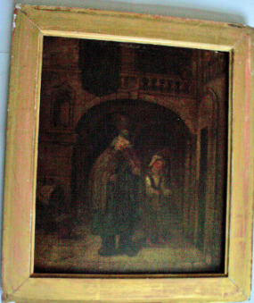 Travelling musician and beggar girl, 19th C Continental School, faintly sig