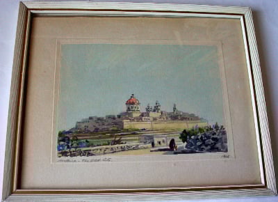 Mdina - The Old City, signed Joseph Galea 1968. SOLD.