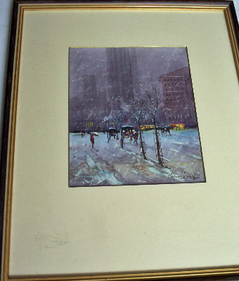 Snowy Day New York, watercolour by Michael Crawley, c1980.