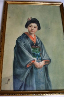 Geisha girl portrait, signed, c1930. SOLD 25.01.2014.