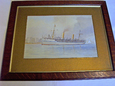 HMS Ophir Portsmouth Royal Tour 1901, watercolour, signed C.W.F. 1901.