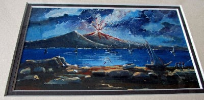 Vesuvius erupting at night, gouache on paper, c1900, unsigned.