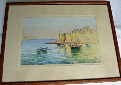 The Grand Harbour Valletta, watercolour on paper, signed Joseph Galea Malta