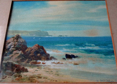 Lizard Head, Kynance, Cornwall, watercolour, signed W. Mitchell c1880.
