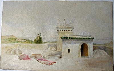 On Roof of Chateau d'Hydra, Alger, watercolour, unsigned. c1880.