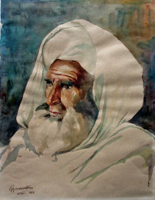 Portrait of an Afghan citizen, watercolour on paper, signed Ghaussuddin, Ka