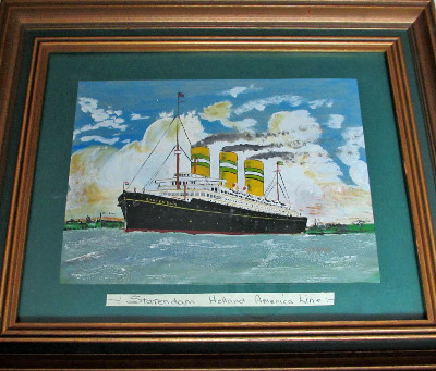 TSS Statendam, Holland America Line, signed D.T. Gray, oil on board, c1960.