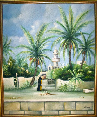 Middle Eastern scene with female figure, signed H. Burns.
