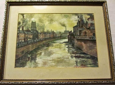 River Don Industrial Scene, Sheffield, watercolour on paper, signed F. Nort