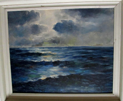 Moonlit Ocean, Valletta, signed Joseph Galea, Malta, 1966.