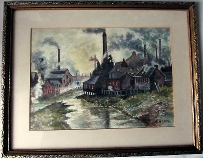 Sheffield Industrial Scene, watercolour on paper, signed F. North. c1960.
