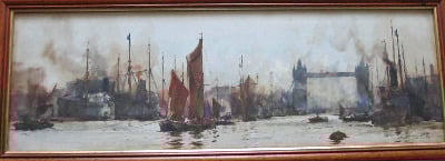 The Pool of London, watercolour on paper, signed KEH (K.E.Howarth), c1899.