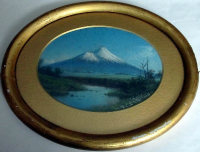 Fujiyama, gouache on card, no visible signature, c1930.