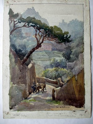 The Steep Climb, watercolour on paper, signed M. Kitchener, Feb 22 1934.