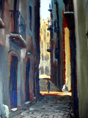 Continental Street Scene, oil on board, signed Grivelero Gomez. SOLD.