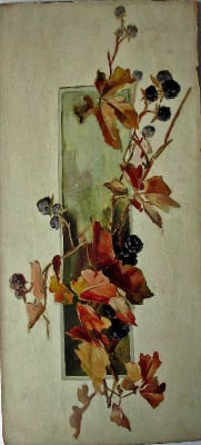 Still-life study of cut blackberry vine, oil on panel, unsigned. c1900. S