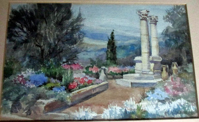 A Continental Garden Terrace, watercolour on paper, signed M. Kitchener, c1