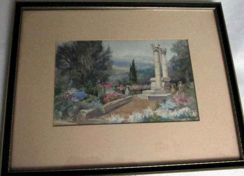 auto kitchener painting Continental art A scene, Garden on Terrace watercolour