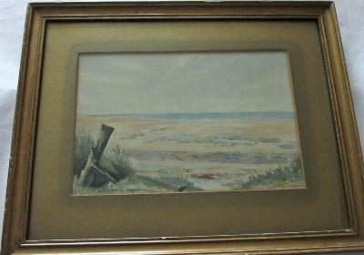 Coastal beach scene, watercolour on paper, signed P. Bicknell (Phillis Elle