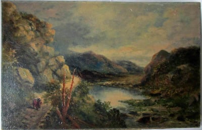 Near Arthog, Barmouth, North Wales, signed T.M. Ash, oil on board c1890. Un