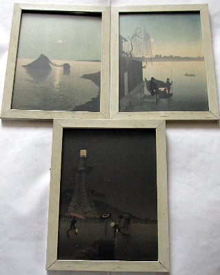 A triptych of Japanese nocturnal prints; The Night Scene Series. Printed b