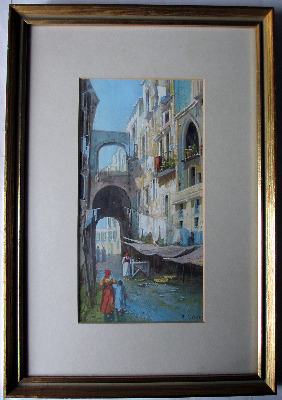 Neapolitan Street Scene with Figures, watercolour and gouache, signed Y. G