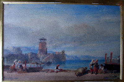 Coast Scene with Figures signed W.L Leitch 1882. Watercolour on paper.