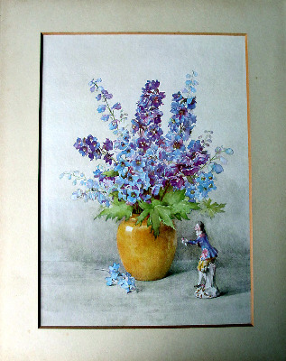Delphinium and Meissen, open edition print. c1960.