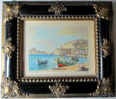 Grand Harbour, signed Jos. Galea, Malta, 1961. Watercolour on paper. SOLD