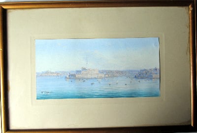 A triptych of Maltese Harbour Views, gouache on paper, signed D'Esposito. c