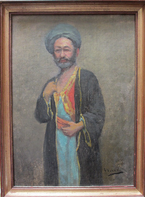 Portrait of a Middle Eastern Man in Robes, oil on board, signed Florez. c19
