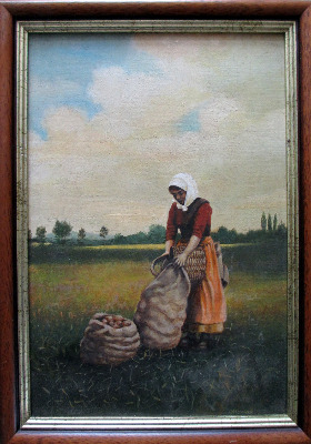 Turkish potato harvester, oil on board, signed G. Hovers. c1960.