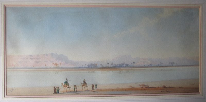 Along the Banks of the Nile, watercolour on paper, signed Augustus Osborne Lamplough, c1900. Detail.