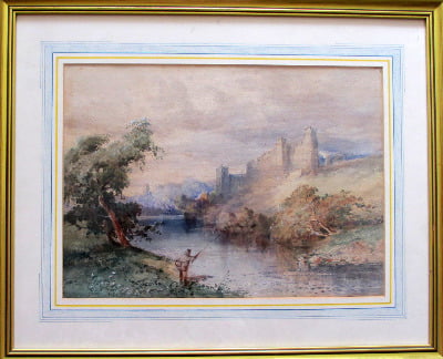 Fisherman below Richmond Castle, Swaledale, North Yorkshire, watercolour on