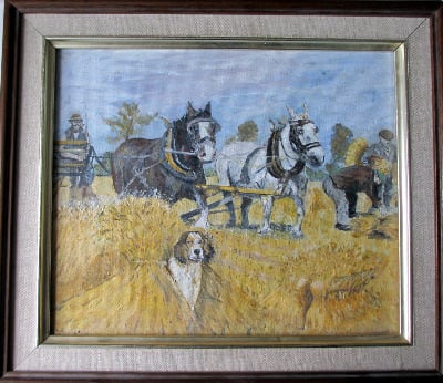 Harvesting, oil on board, signed indistinctly, c1980. SOLD.