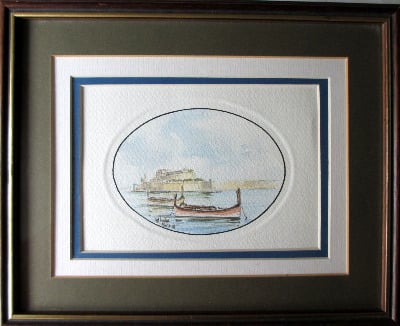 Boats in the Grand Harbour Valletta, watercolour on paper, signed Aldo Gale