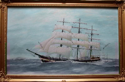 Three-Masted Square-Rigger Underway, oil on board, signed Bill Welburn 1985
