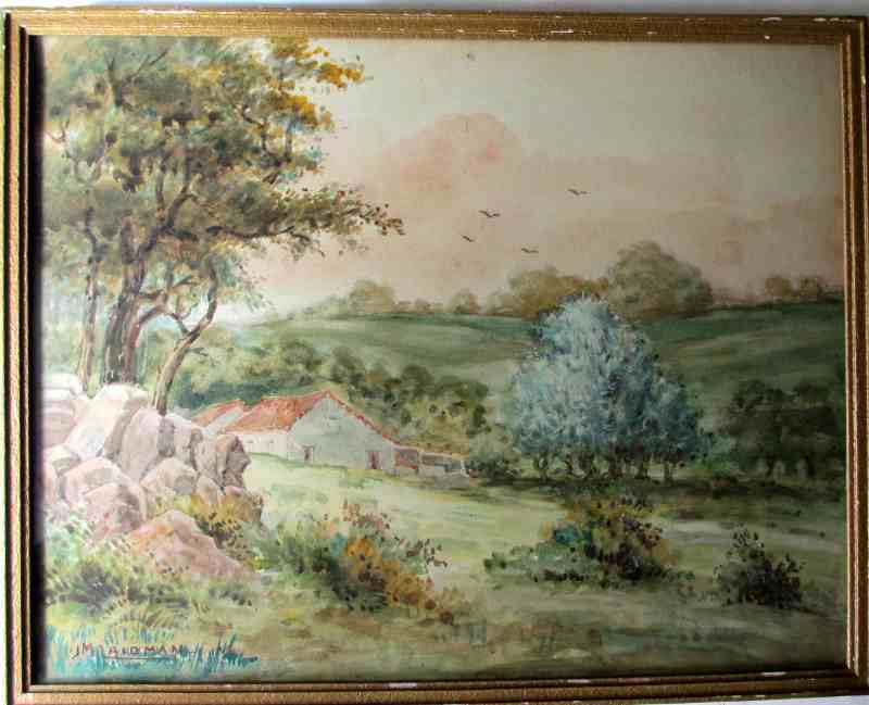 English landscape, watercolour on paper, signed J. M. Laidman, c1930.